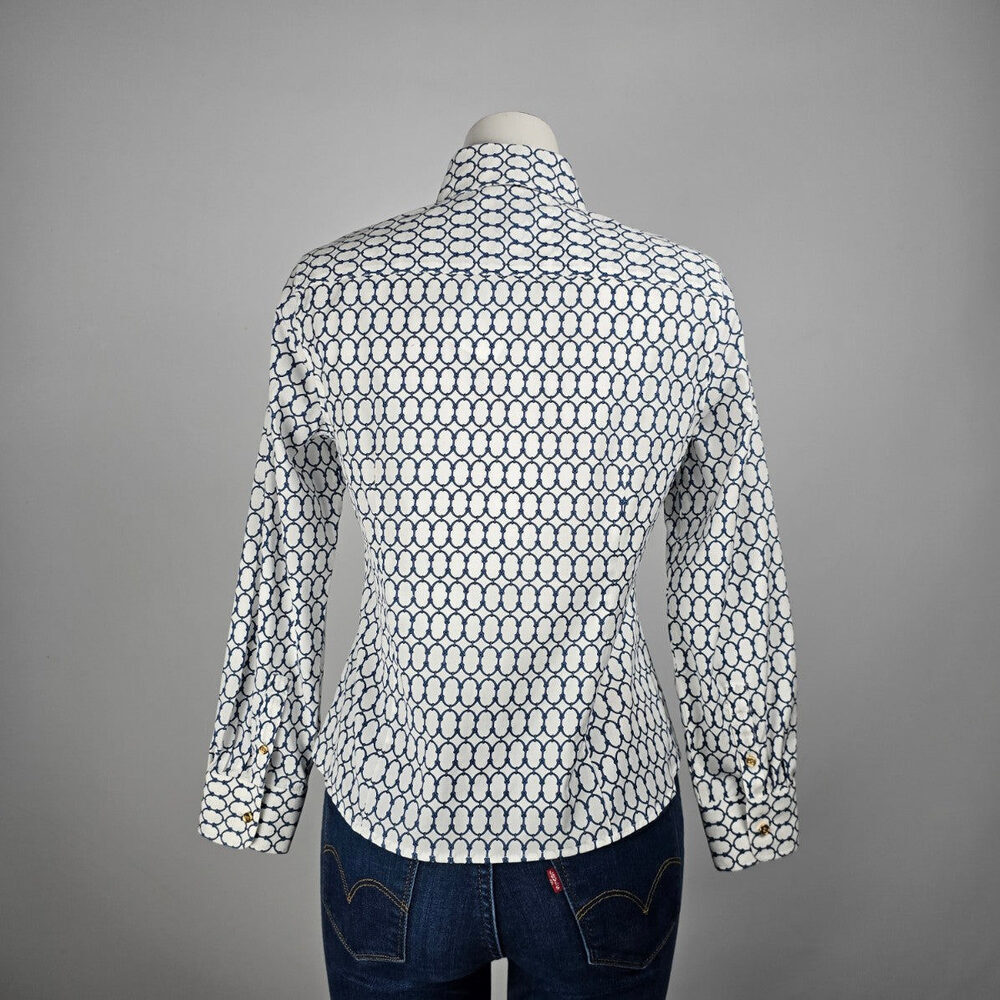 Talbots Petites White Chain Print Cotton Button Up Blouse Top Size 8p - Picture 6 of 10